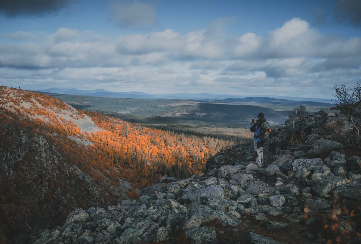Utsikt över Fulufjällets landskap från toppen av Njupeskär.
