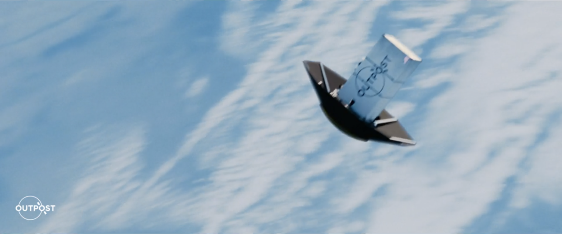 Outpost CarryAll reusable Earth return vehicle reentering Earth's atmosphere