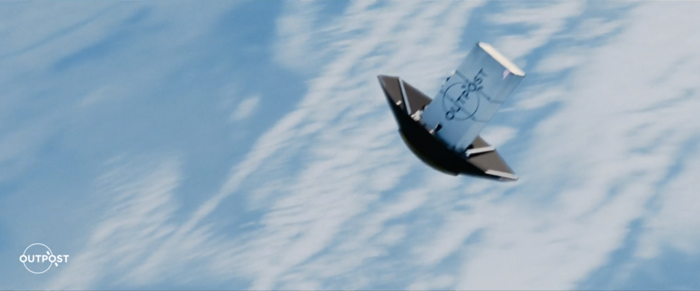 Outpost CarryAll reusable Earth return vehicle reentering Earth's atmosphere