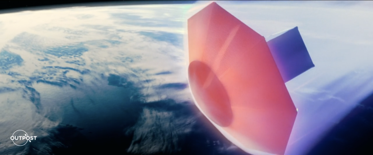A rendering of Carryall’s heat shield at work protecting the shipping container from excessive heat and slowing the vehicle down through the atmosphere. Image: Outpost