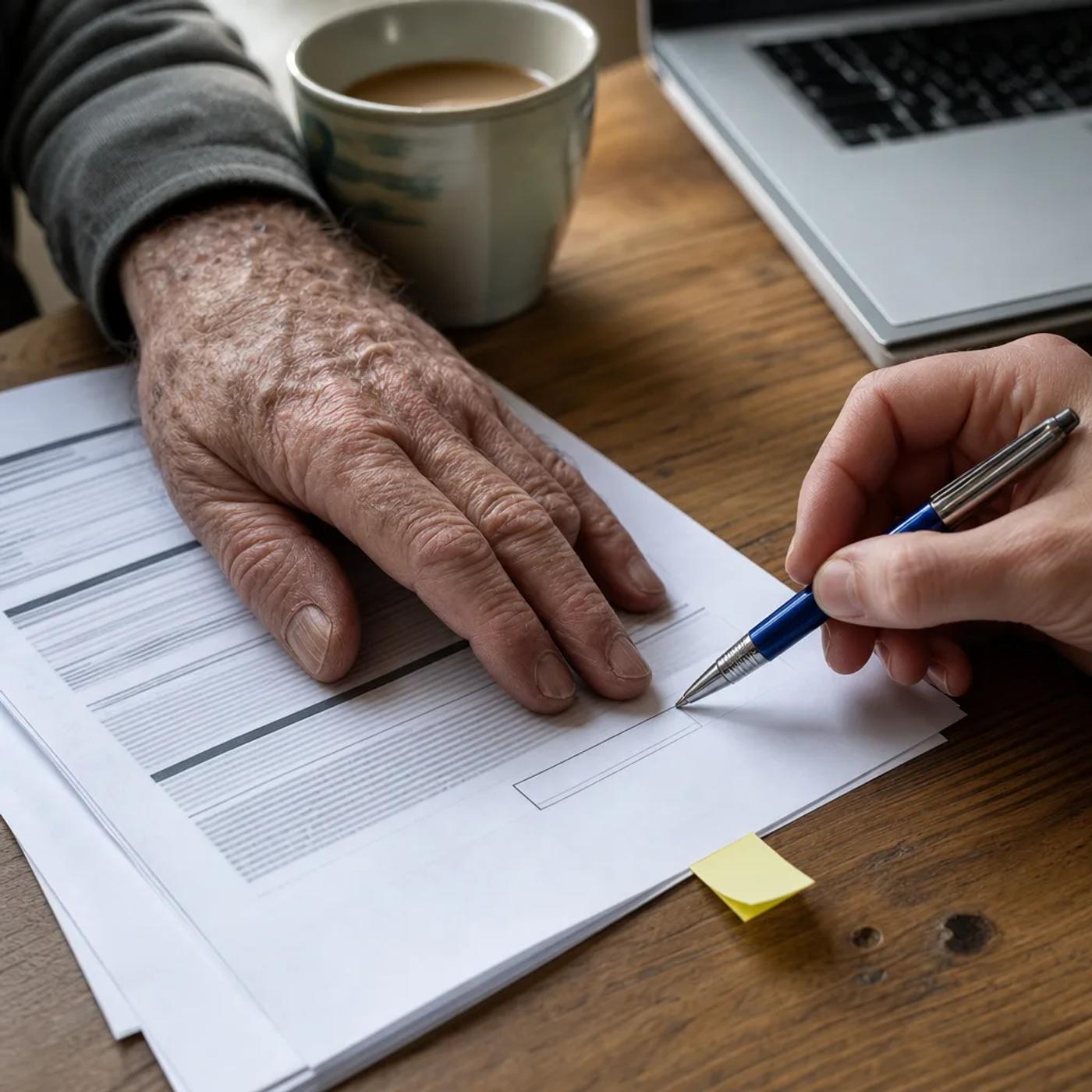 Close-up detail of a Power of Attorney document being signed and witnessed