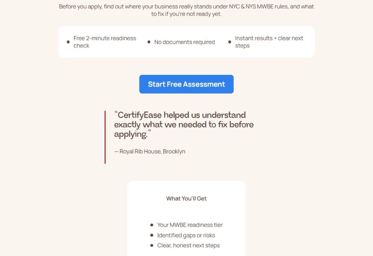 CertifyEase MWBE Readiness Funnel