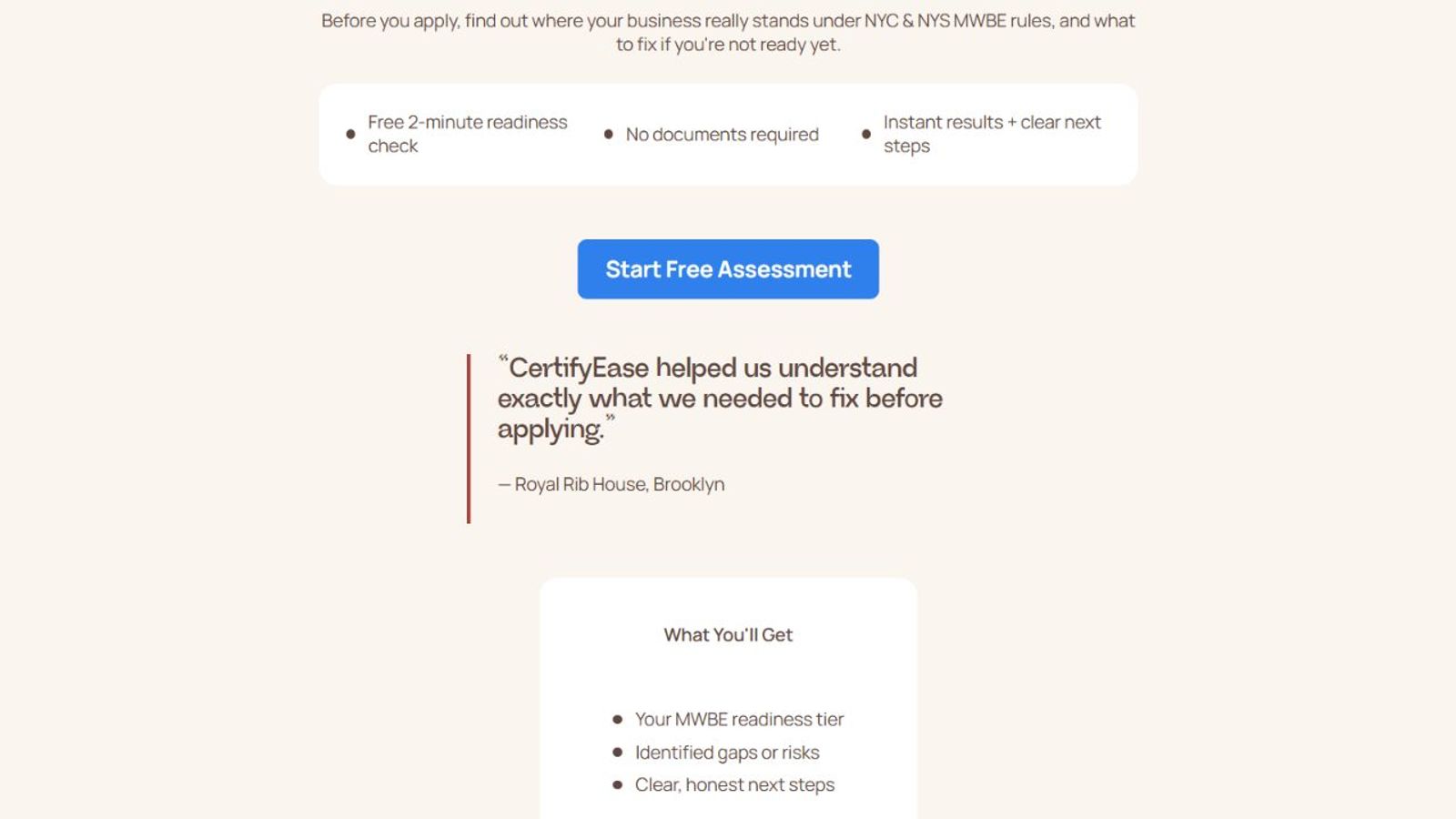 CertifyEase MWBE Readiness Funnel