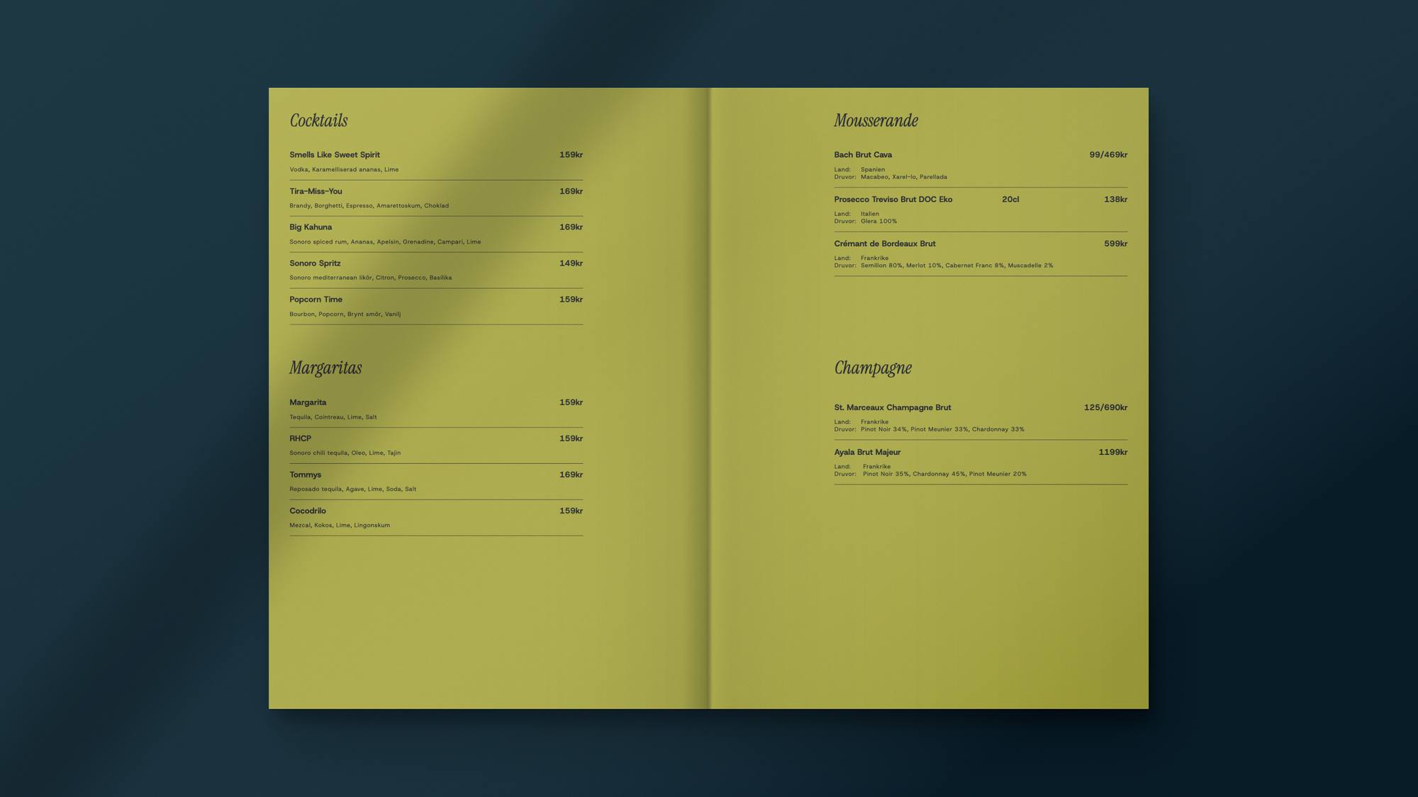 Sonoro: the drink menu opened
