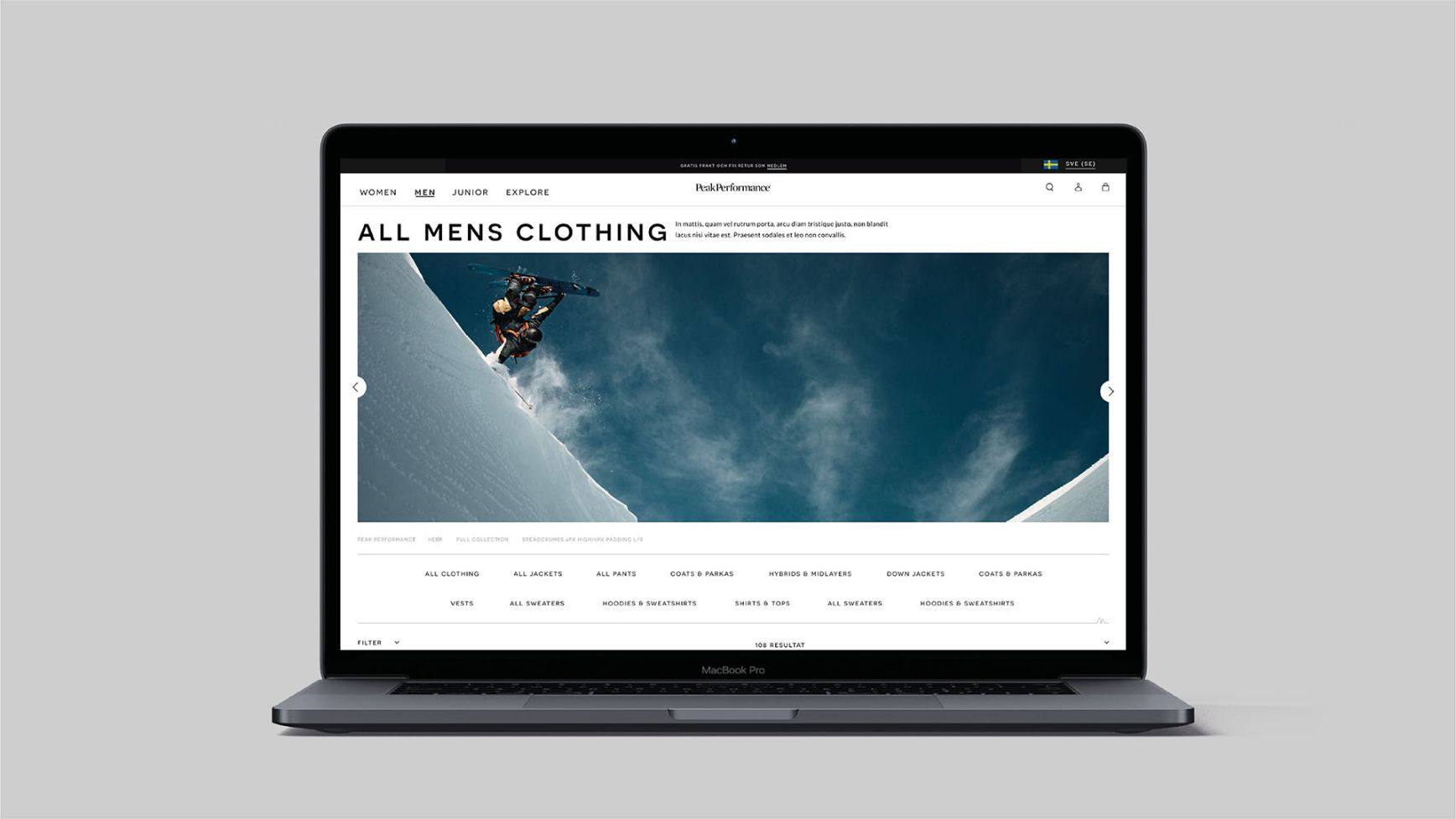 Peak Performance: 12.1 · nf-peak-007 · men’s clothing page on laptop