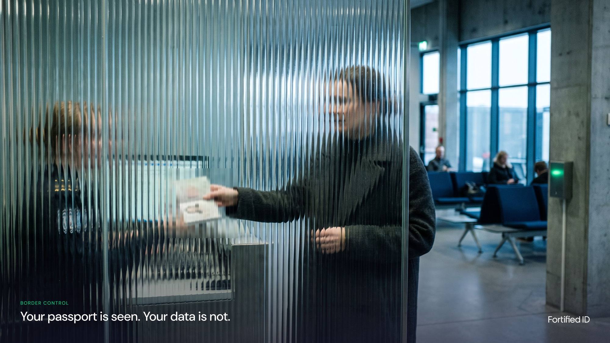 Fortified ID: 04.1 · v2 · p01 border control · passport behind glass