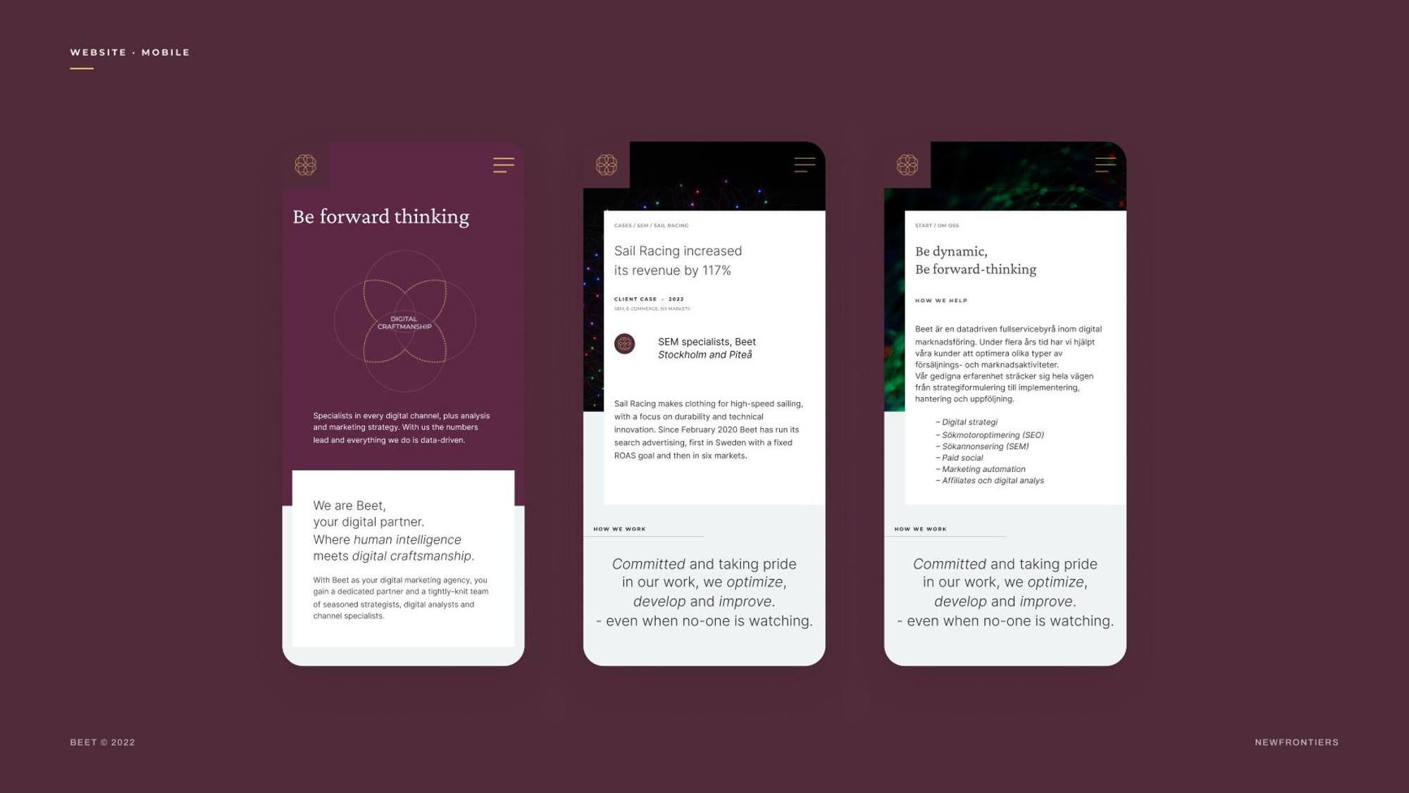 Beet: 12.1 · be 12 mobile · three screens