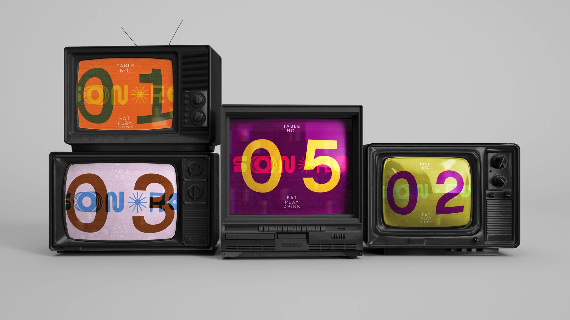 Sonoro: table numbers on vintage tvs