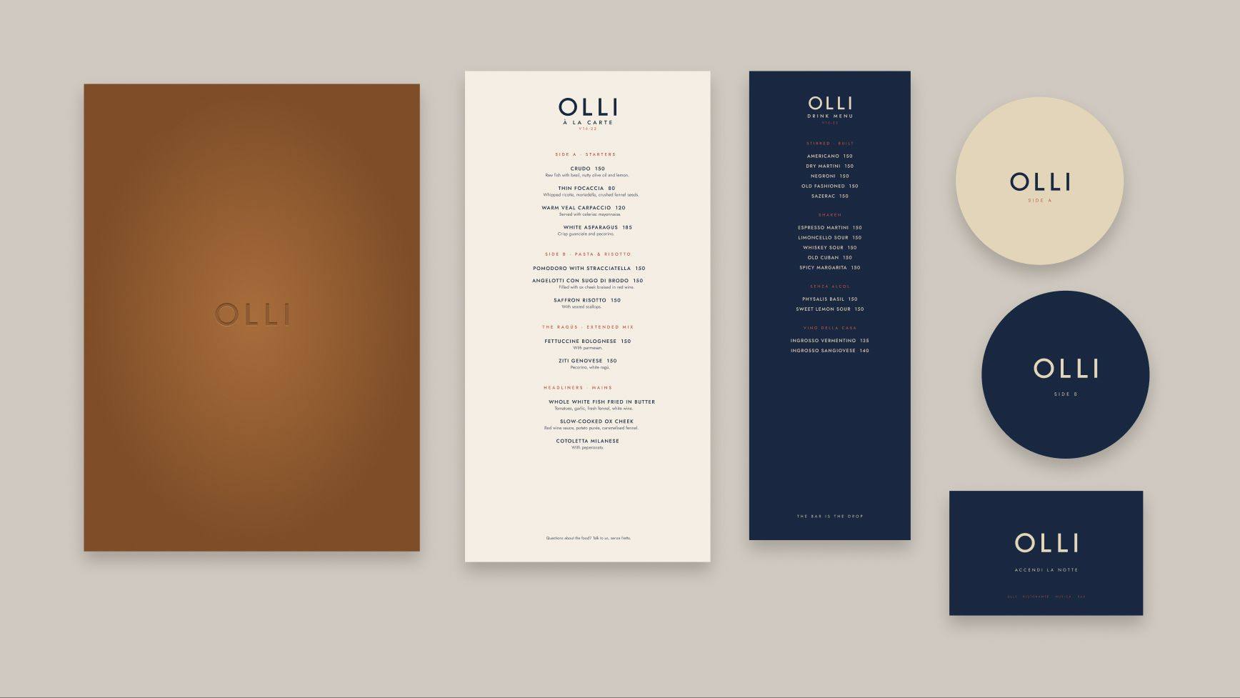 Ristorante Olli: 07.1 · ol06 menu system · flat lay