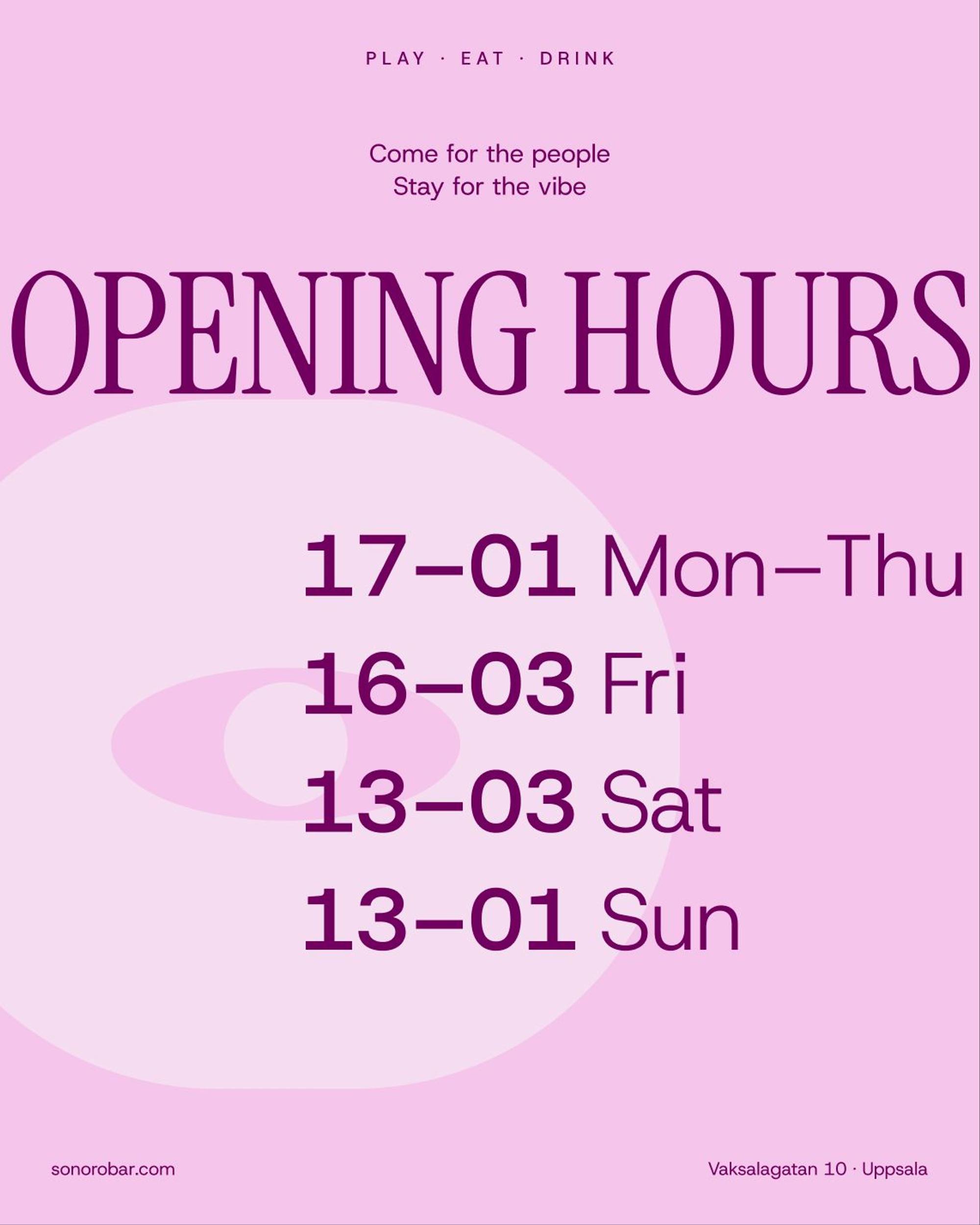 Sonoro: opening hours