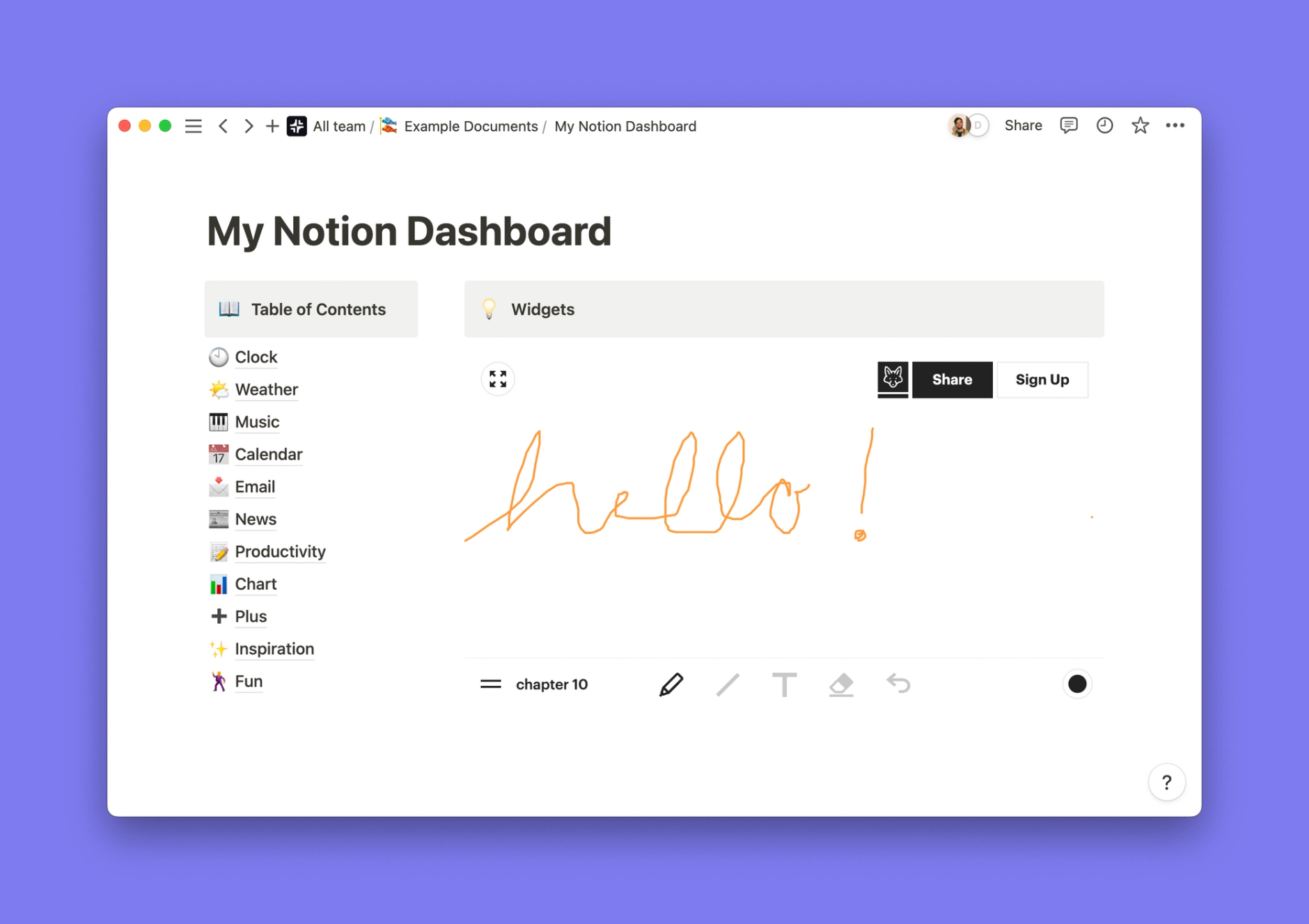 Witeboard widget for Notion Plus