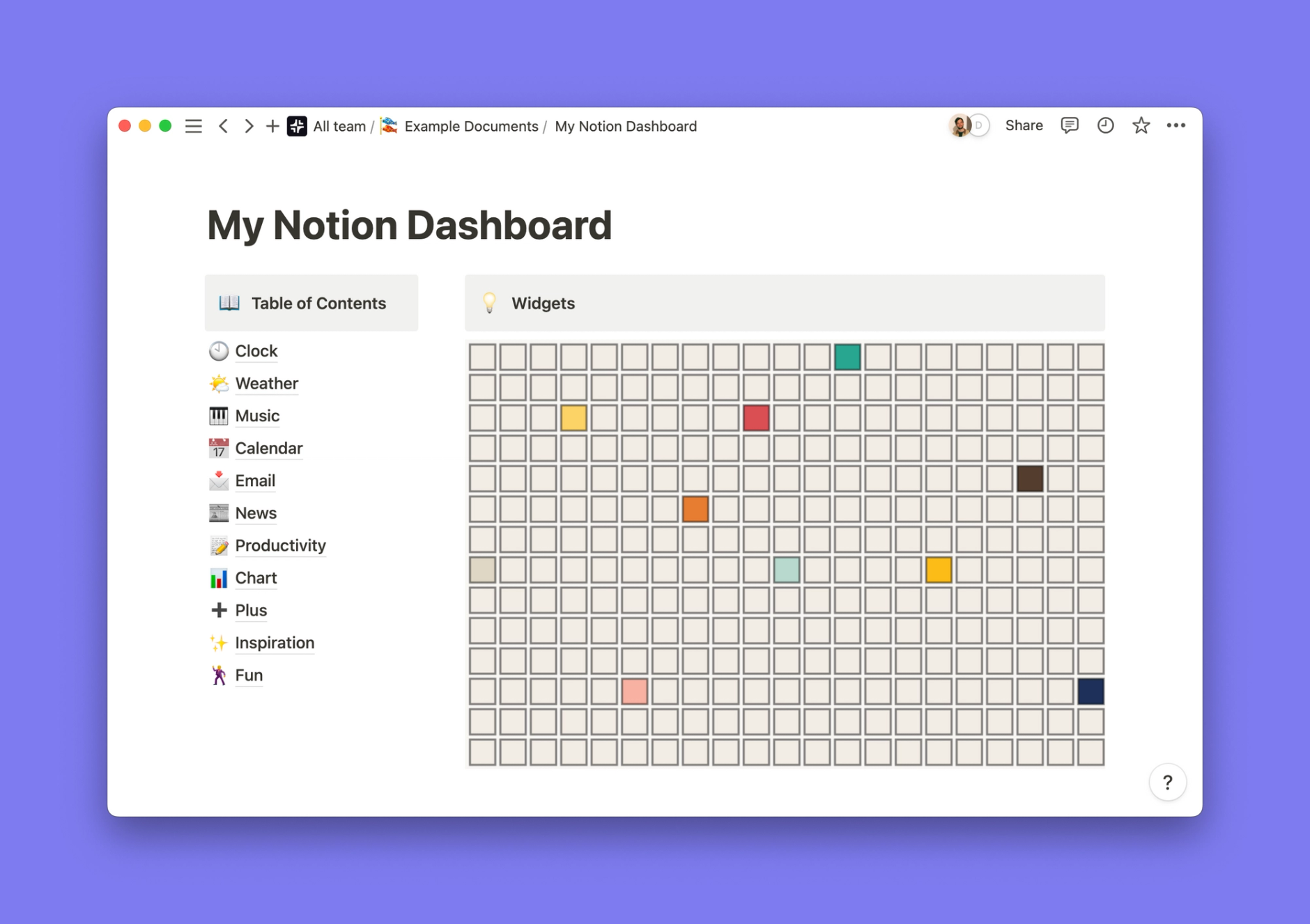 Painting Grid widget inside of a Notion workspace