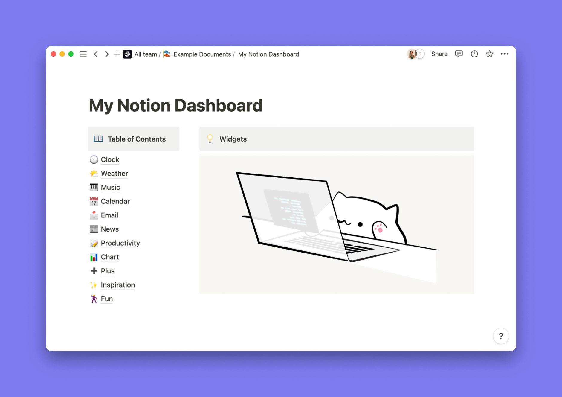 Bongo Cat widget inside of a Notion workspace