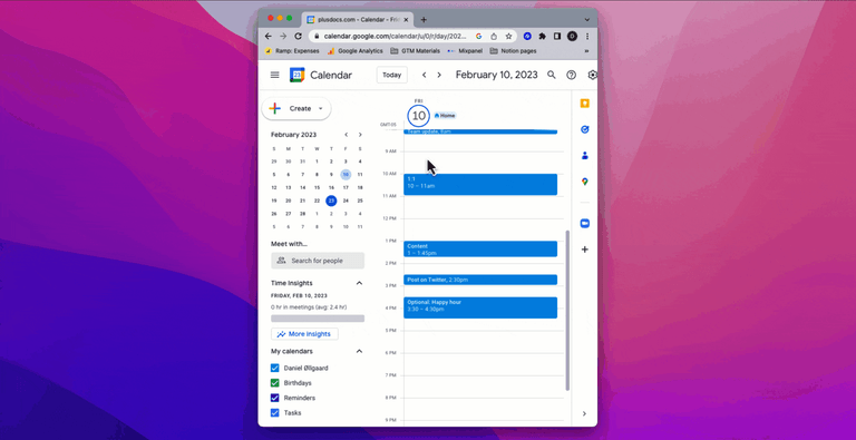 Google Calendar and Obsidian integration using Plus Plus