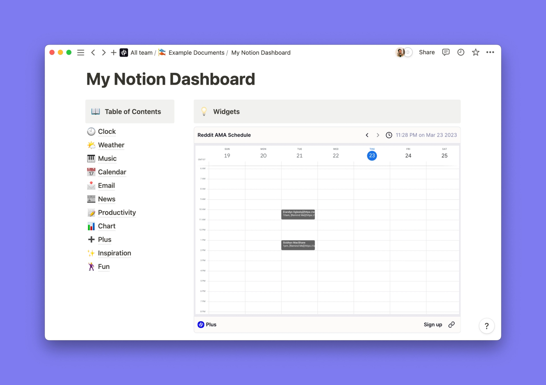 Google Calendar widget for Notion Plus