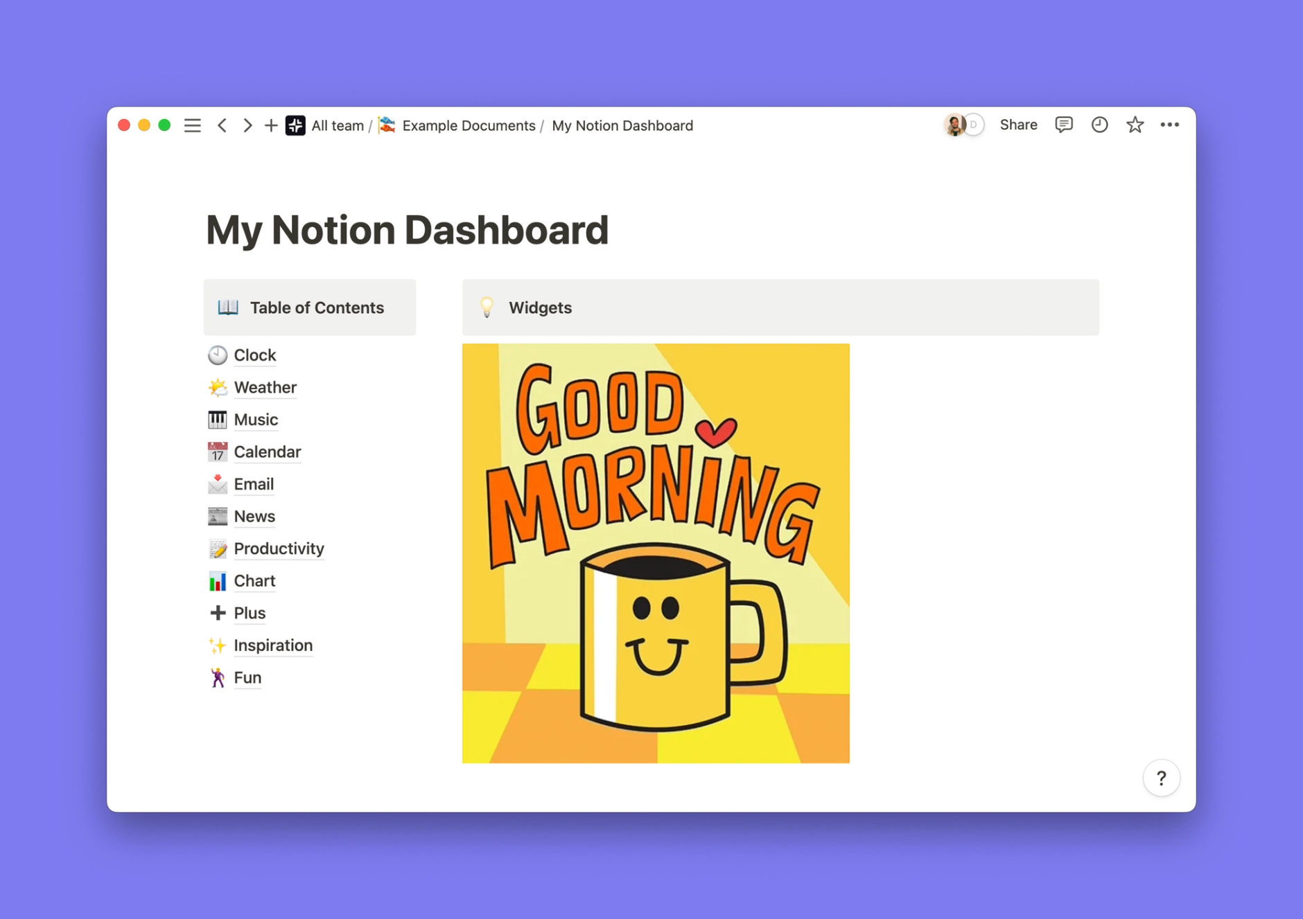 Giphy widget inside of a Notion workspace