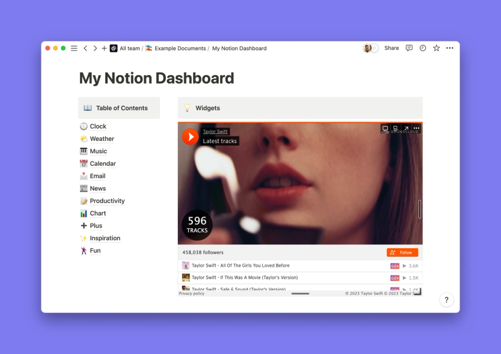 Preview of the SoundCloud widget