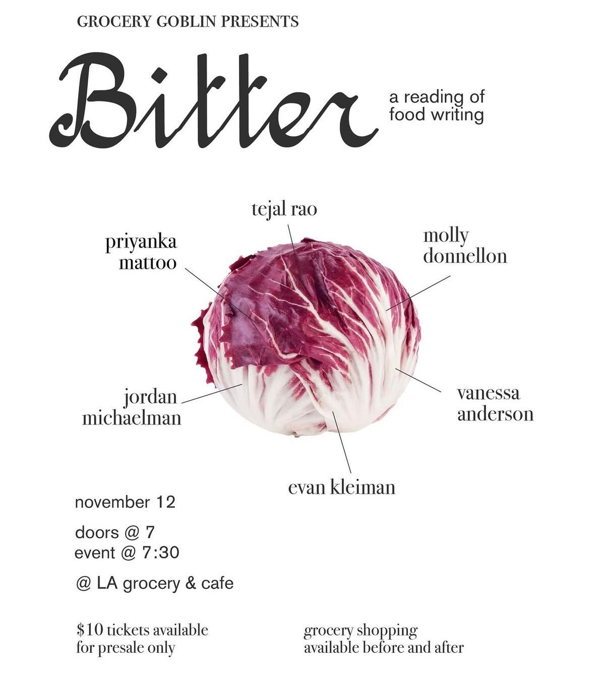 Grocery Goblin Presents: Bitter - A Reading of Food Writing