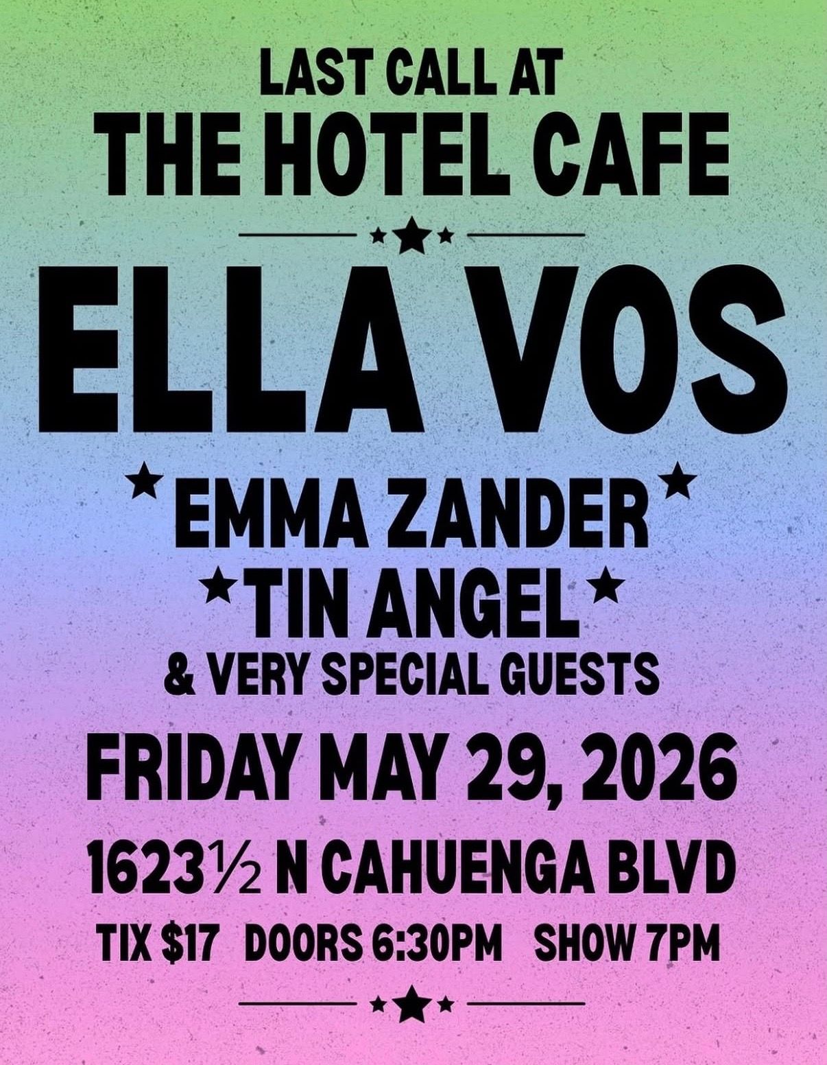 Ella Vos / Emma Zander / Tin Angel + Special Guests