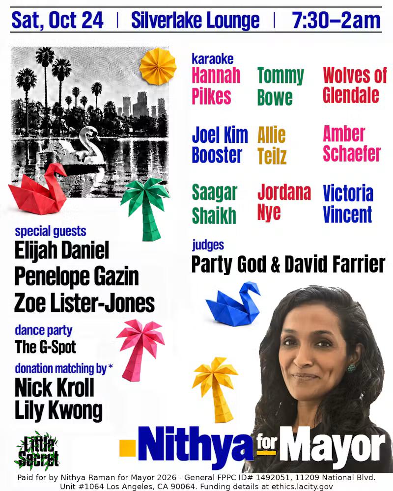 Karaoke & Dance Party for Nithya for Mayor!