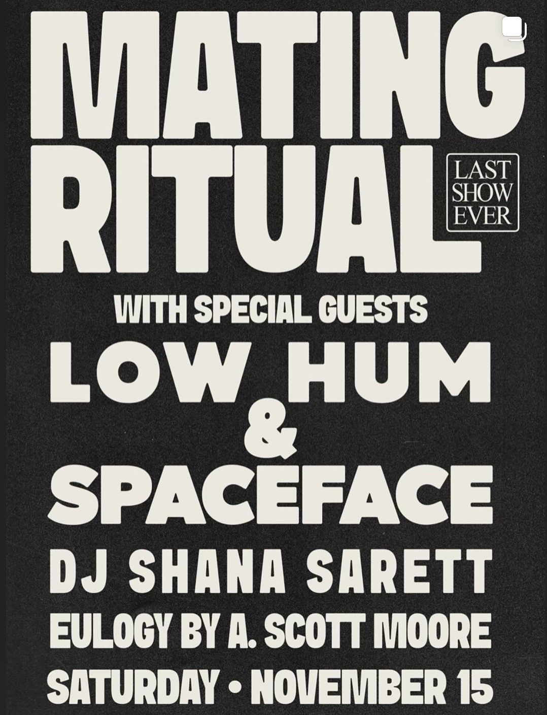 Mating Ritual / Low Hum / SpaceFace / DJ Shana Sarrett