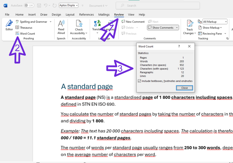 Word count in microsoft word