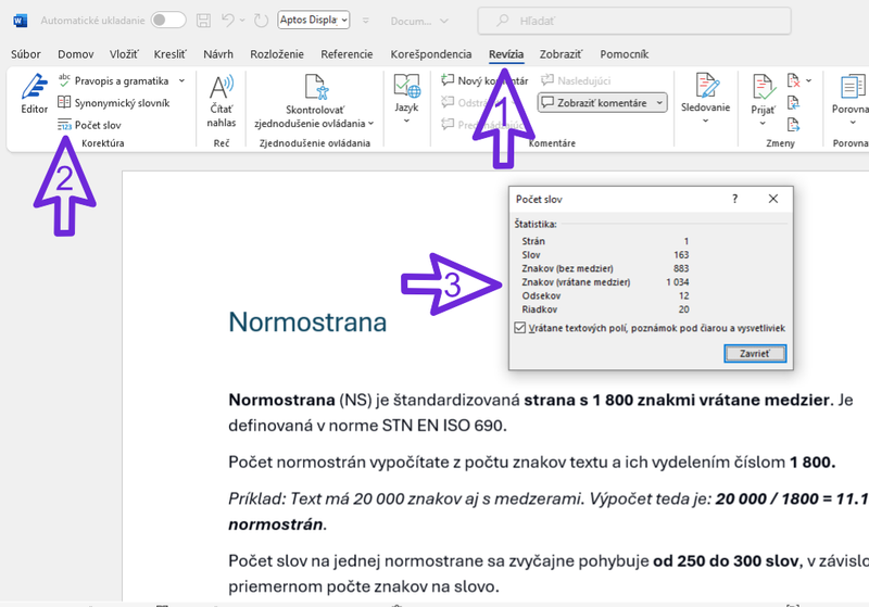 Počet slov v programe microsoft word