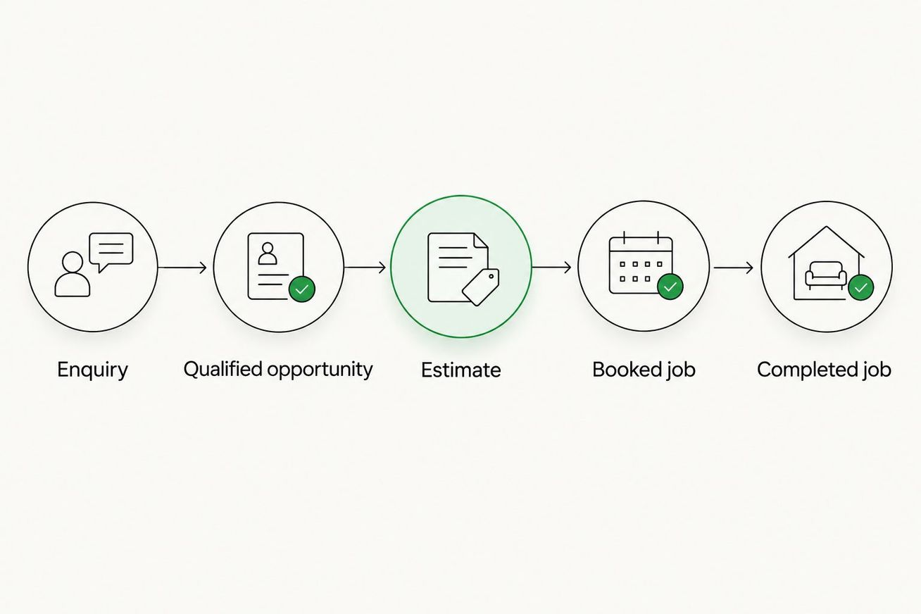 The reporting sequence from an enquiry through qualification and estimating to a completed job.