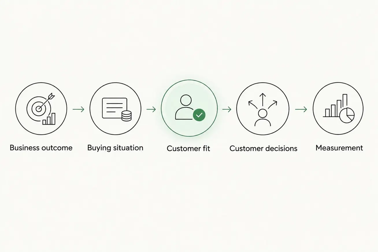 Briefing sequence from business outcome through customer understanding to measurement