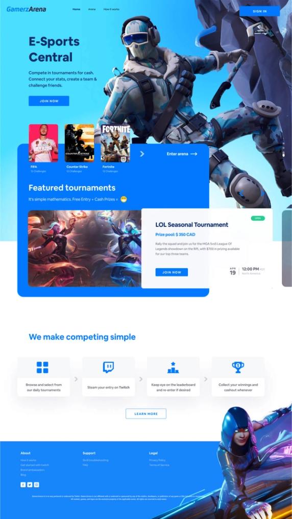 eSports Platform Website Home