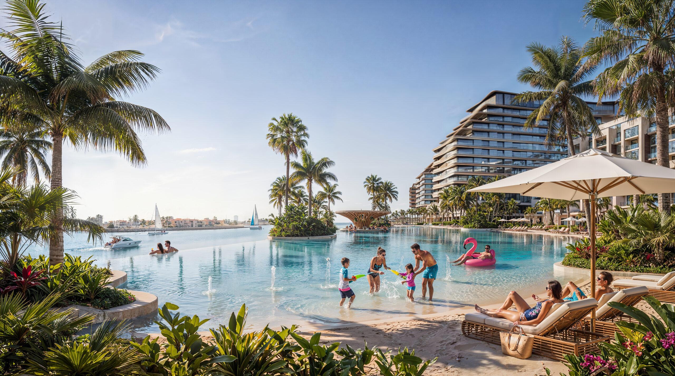 Lagoon beach between the towers
