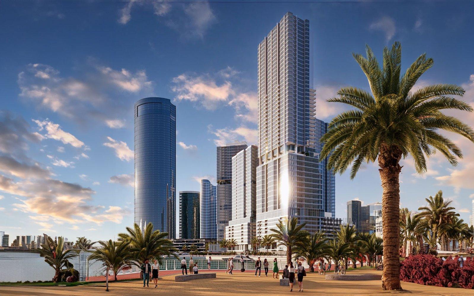 Radiant Square towers above the waterfront promenade (developer's render)