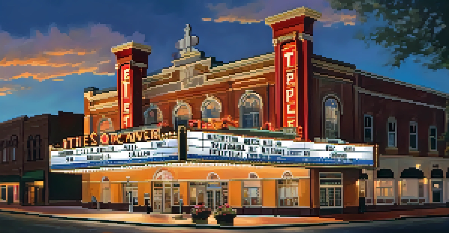 The historic Temple Theatre in Sanford, featuring a restored façade and vintage signage, surrounded by colorful flowers.