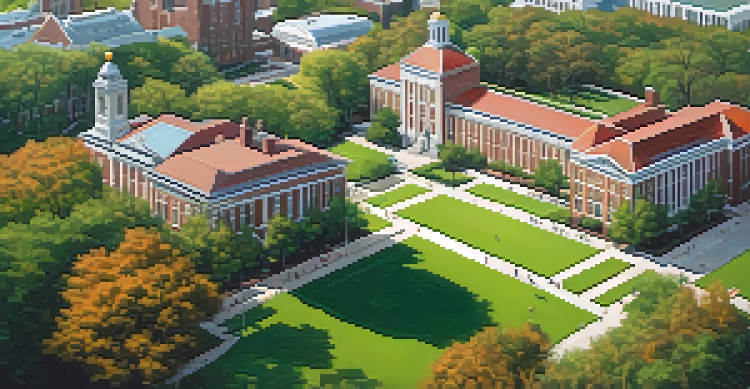An aerial view of North Carolina State University campus with students walking across the quad.