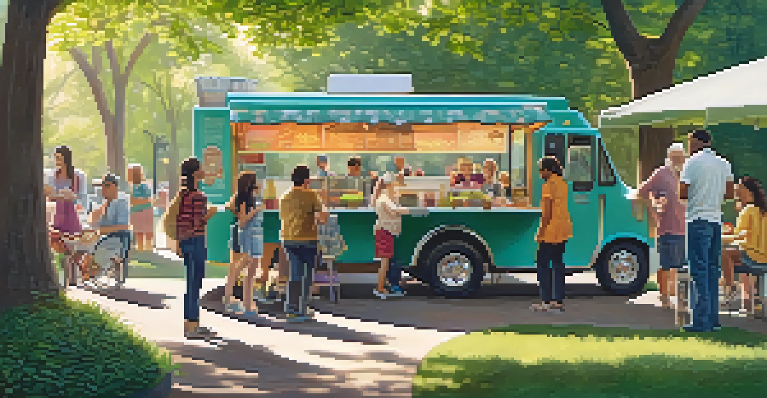A food truck owner serving dessert to happy customers in a park setting in Raleigh.