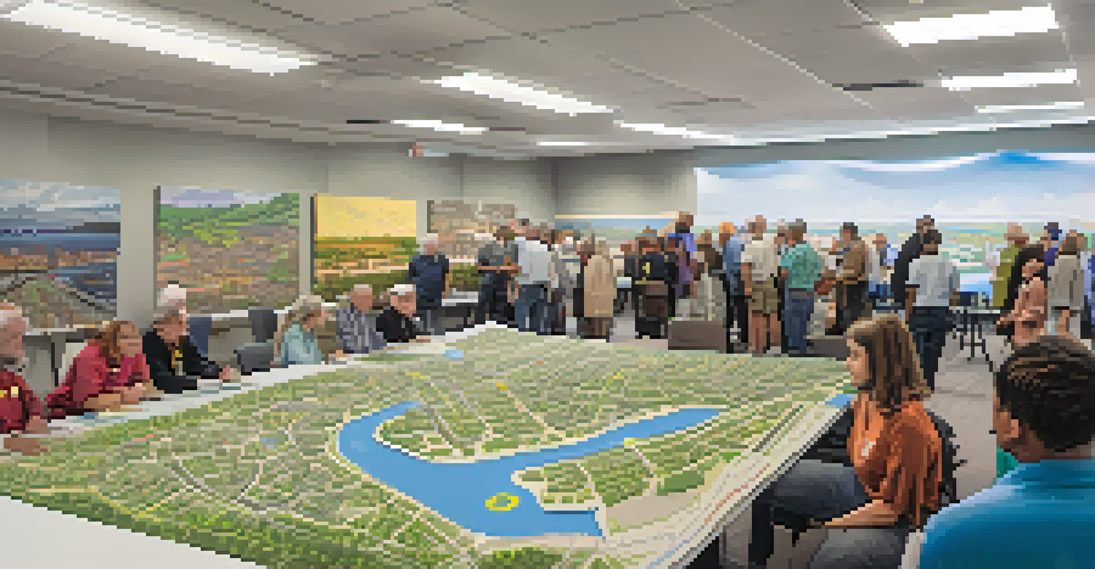 A community workshop in Raleigh with residents discussing transportation planning, surrounded by posters and maps.