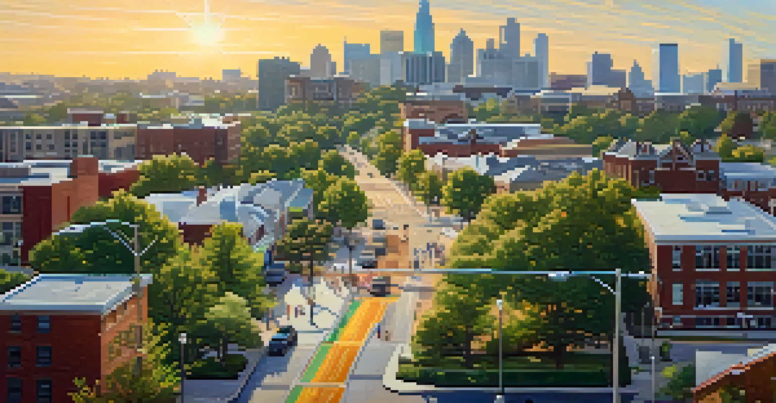 An aerial view of Raleigh highlighting its urban layout with bike lanes and public transport routes.