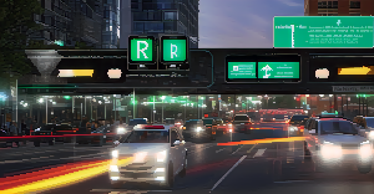 Close-up of a smart traffic signal in Raleigh changing lights based on real-time traffic, with vehicles waiting at the intersection.