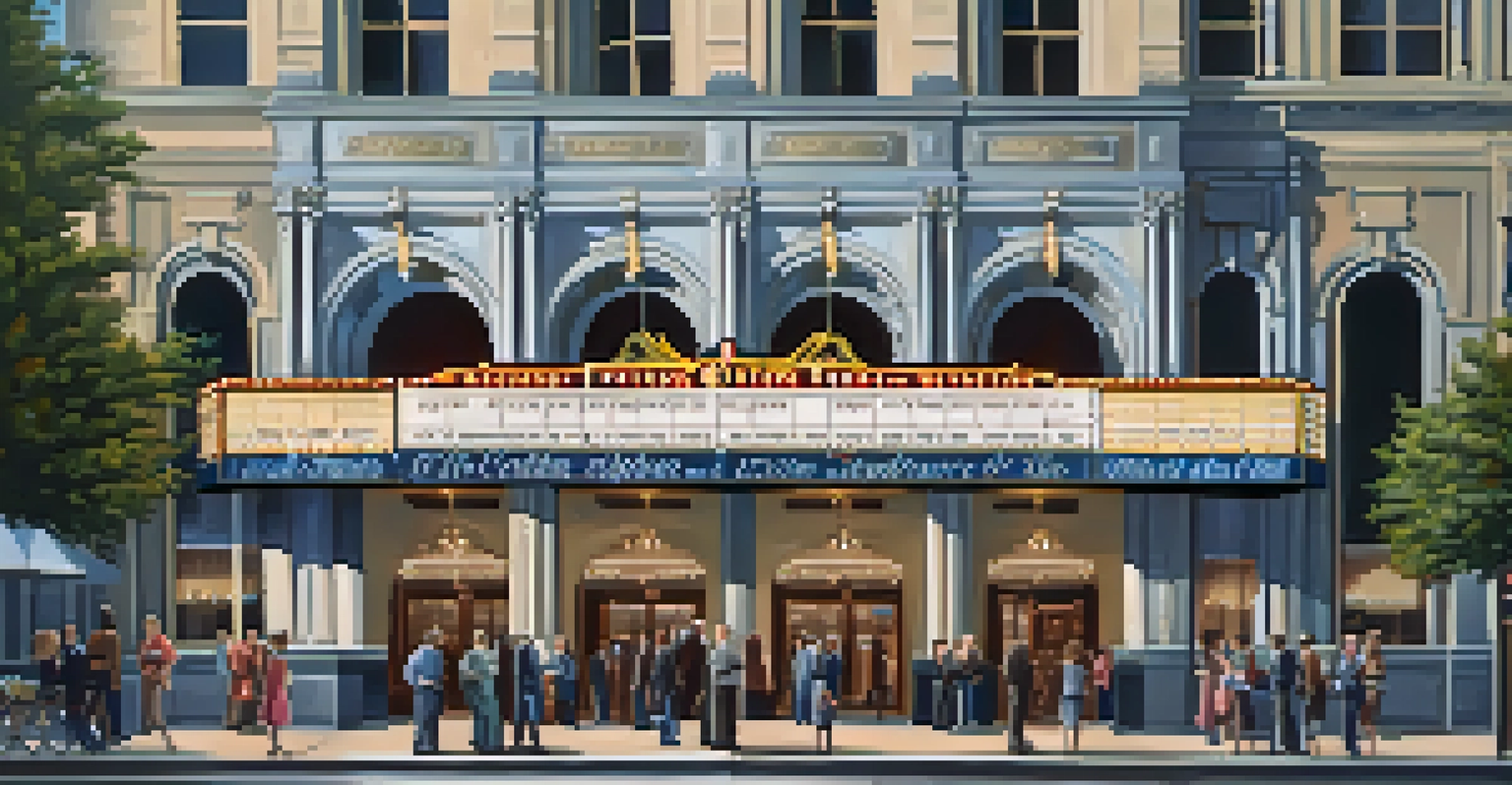 The historic Carolina Theatre with its beautiful architecture and marquee, depicting an upcoming live show, with people gathering outside.