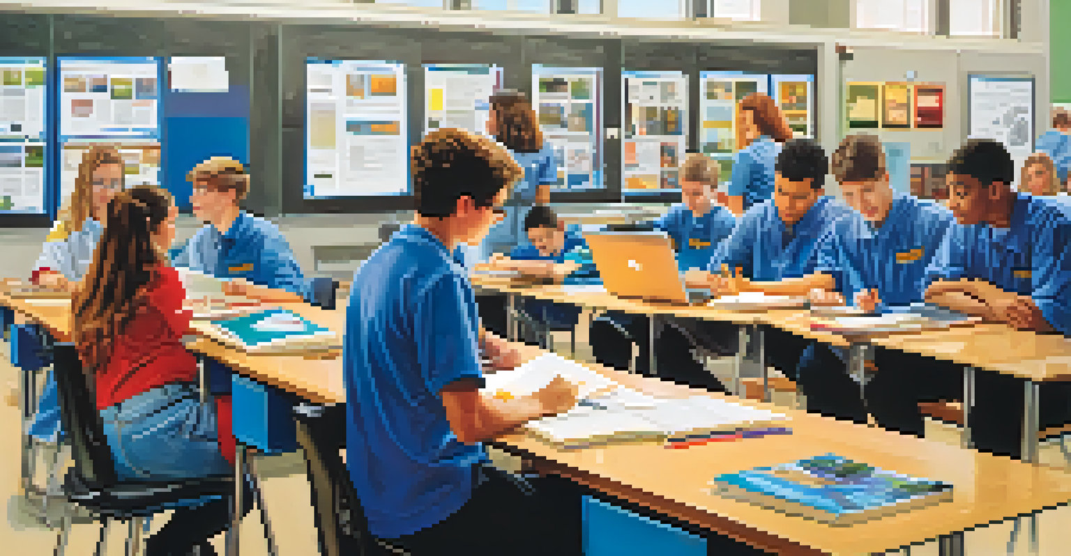 Students in a bright classroom at a community college in Raleigh, North Carolina, engaged in hands-on learning with laptops.