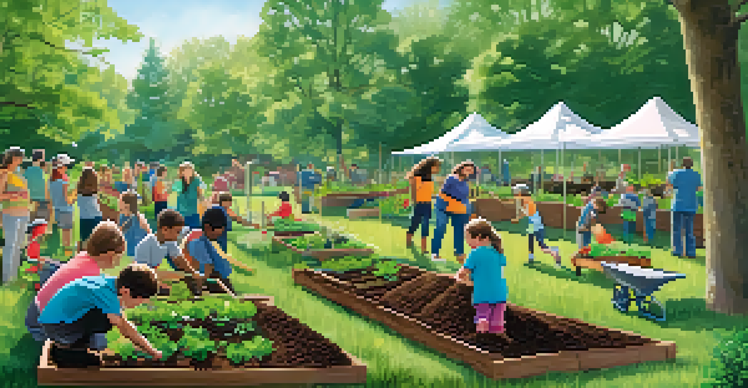 A gardening workshop in a Raleigh park, with children and adults learning about planting and composting.