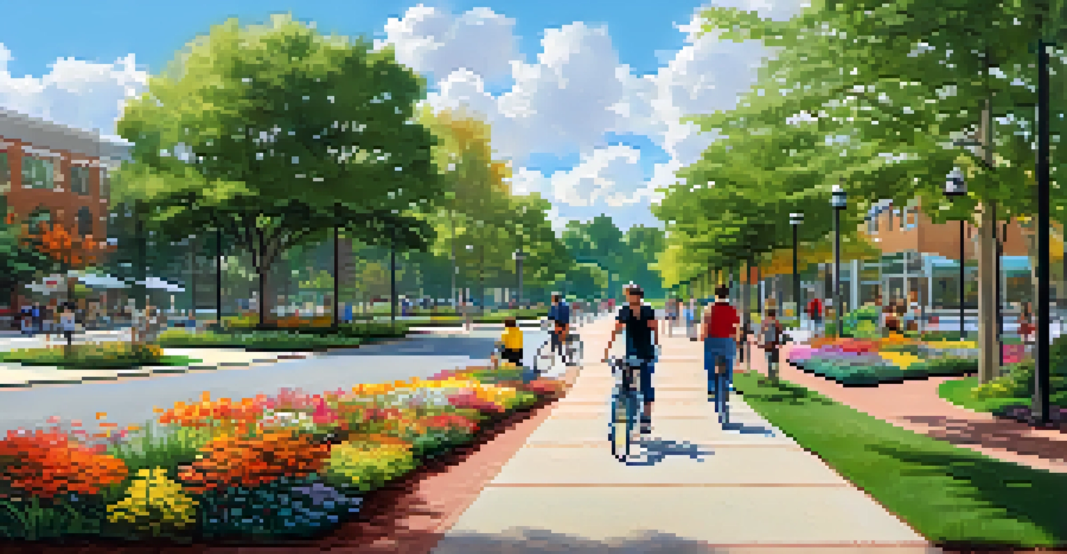A picturesque park in Raleigh with bike lanes and happy pedestrians enjoying the outdoors.