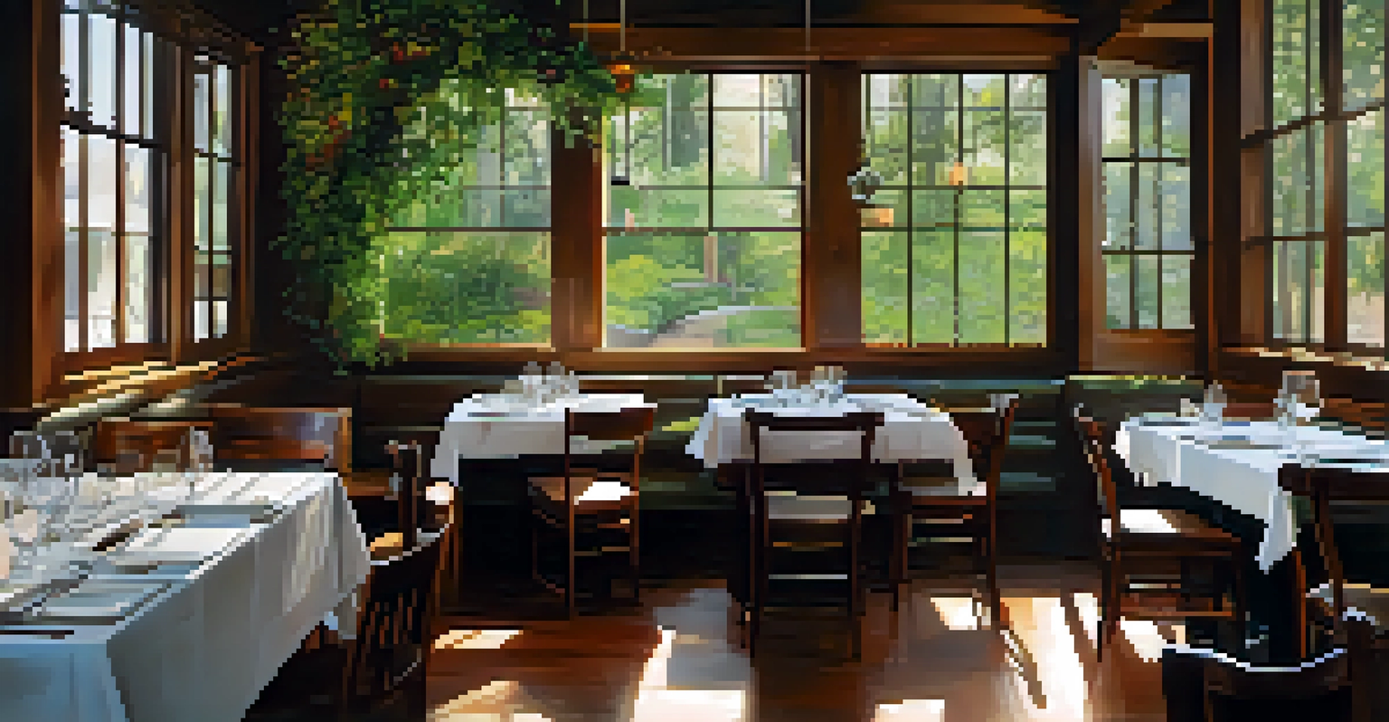 A cozy dining table in a hidden gem restaurant featuring local ingredients and beautifully plated dishes under soft warm lighting.