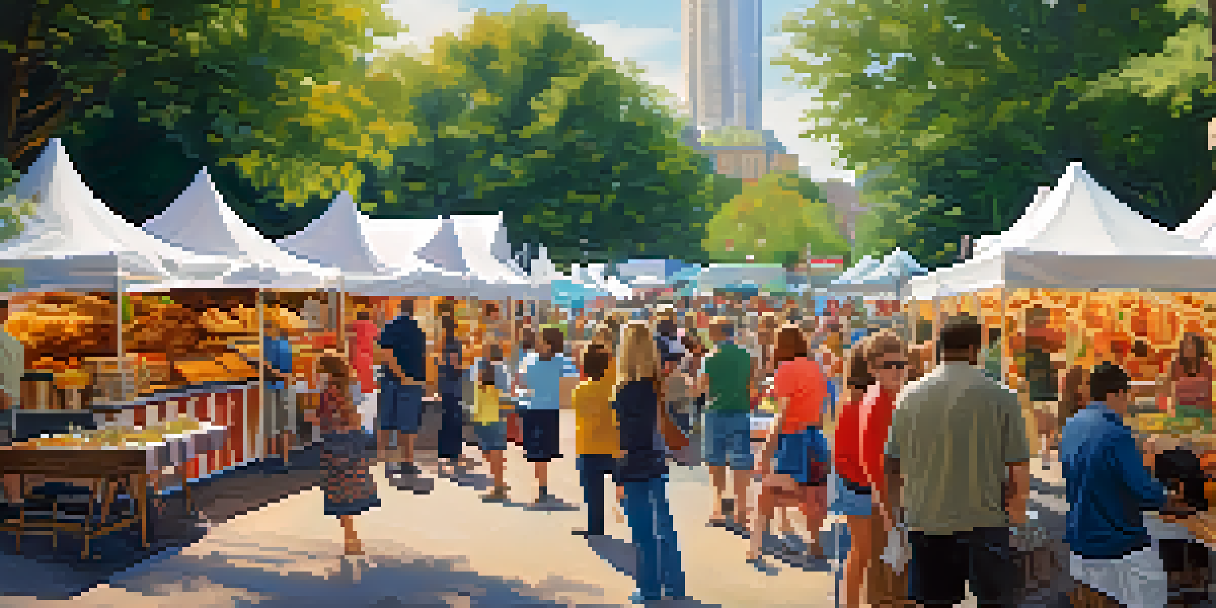 A bustling outdoor food festival in Raleigh with colorful food stalls and people enjoying various dishes.