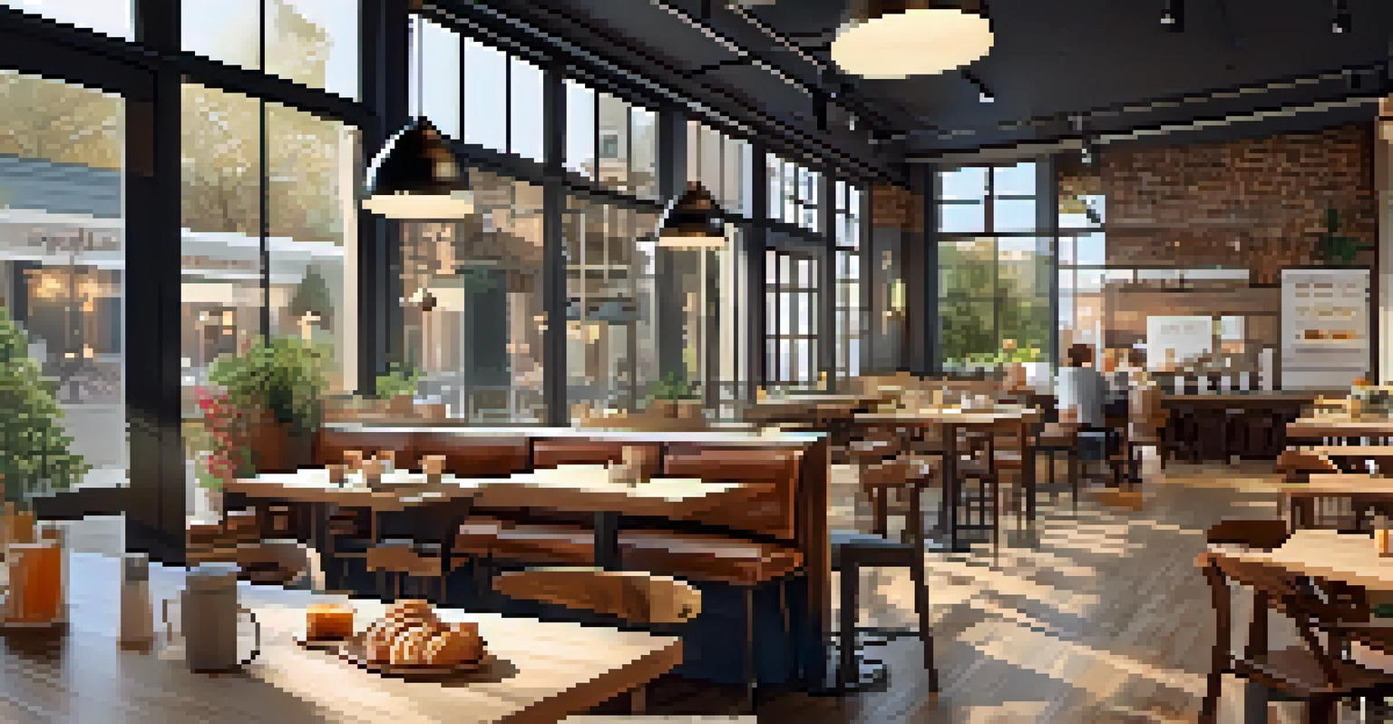 Modern coffee cafe interior with artisanal coffee cups and fresh pastries on wooden tables.