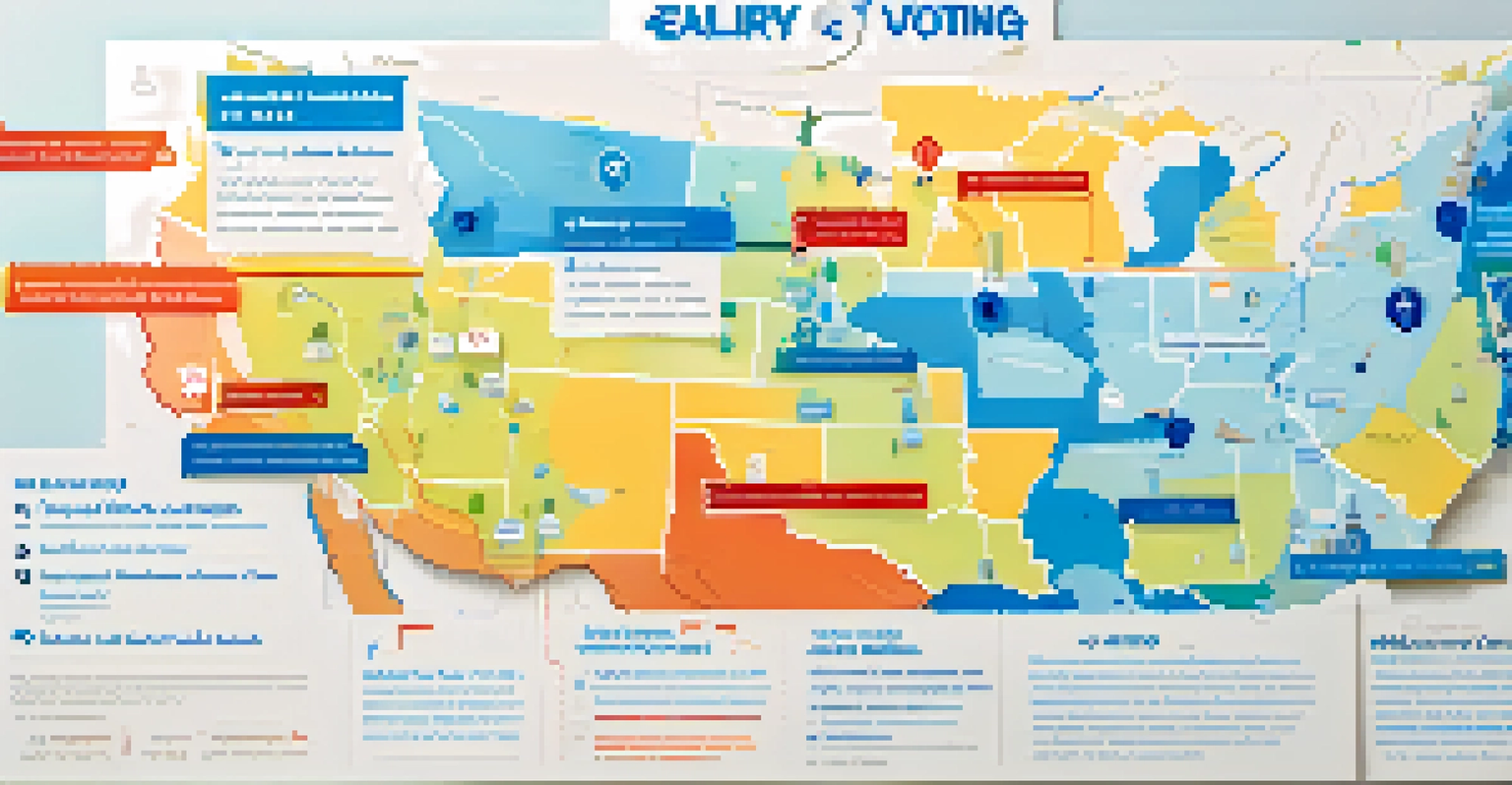 A graphic map showing early voting locations in Raleigh with colorful markers and a clean design.
