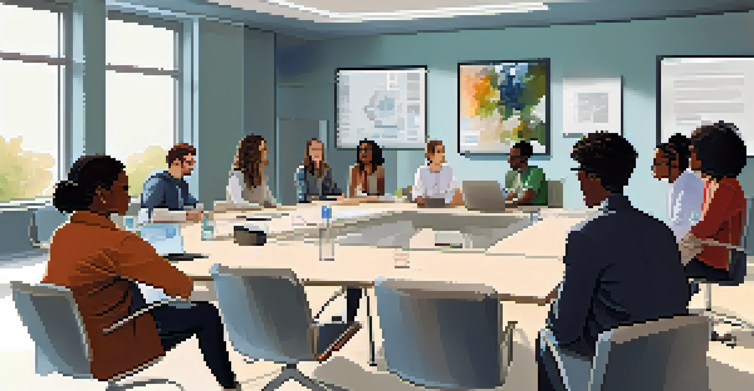 A diverse group of young people in a modern conference room collaborating during a youth advisory council meeting, surrounded by technology and natural light.