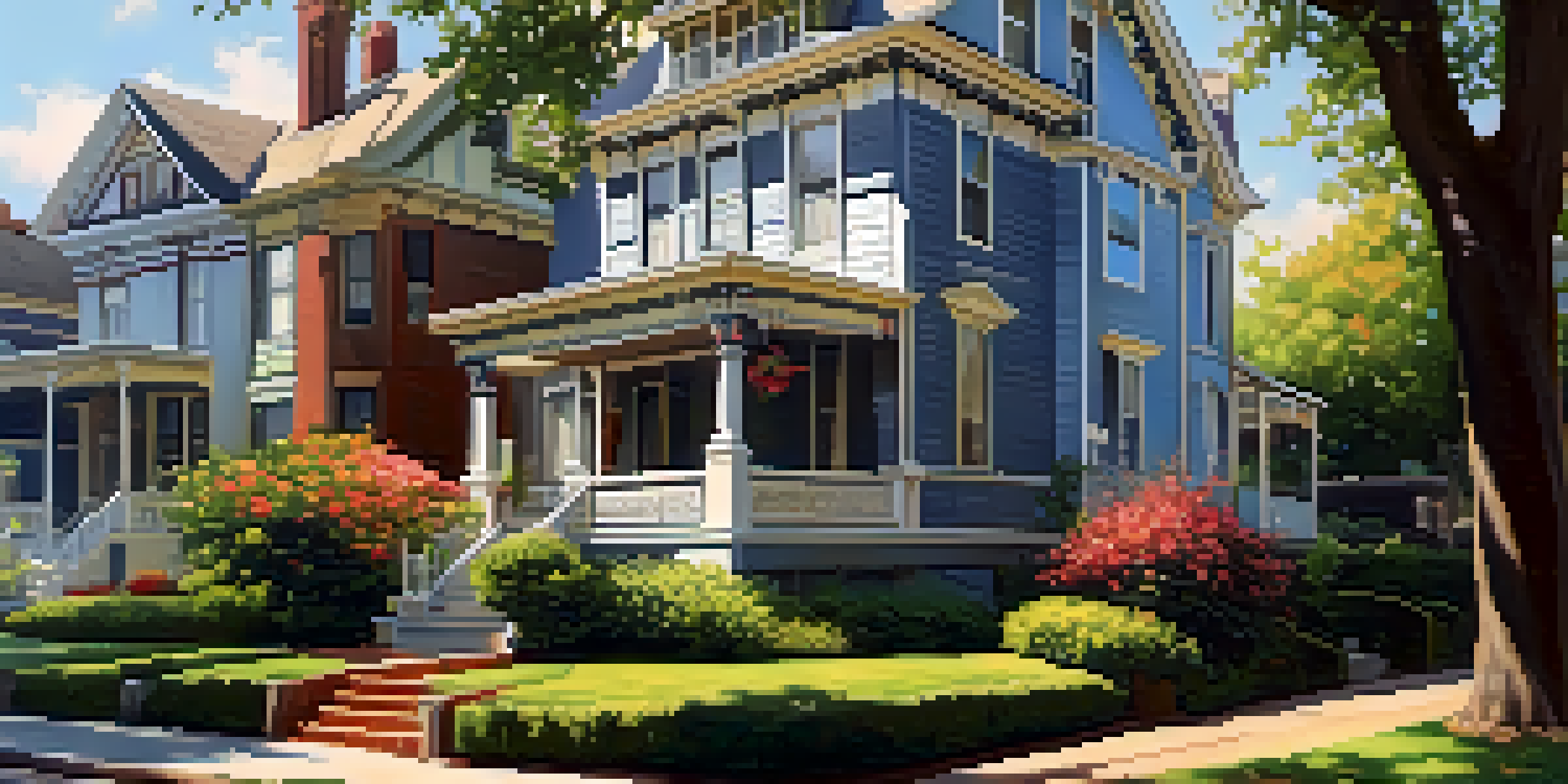 Charming Historic Oakwood neighborhood showcasing Victorian homes and blooming gardens on a sunny day.