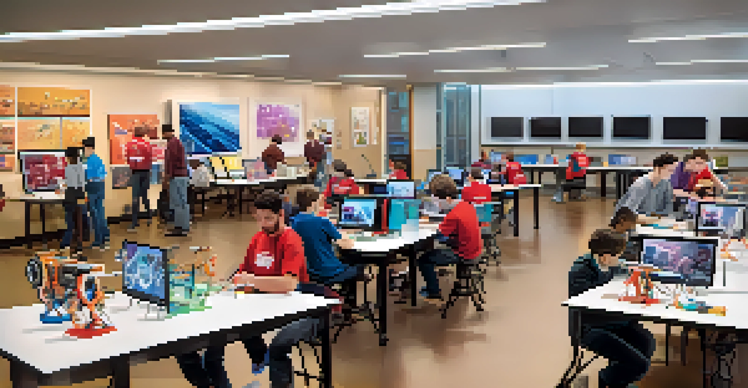 Students participating in a robotics workshop at NC State University, surrounded by AI posters in a bright classroom.
