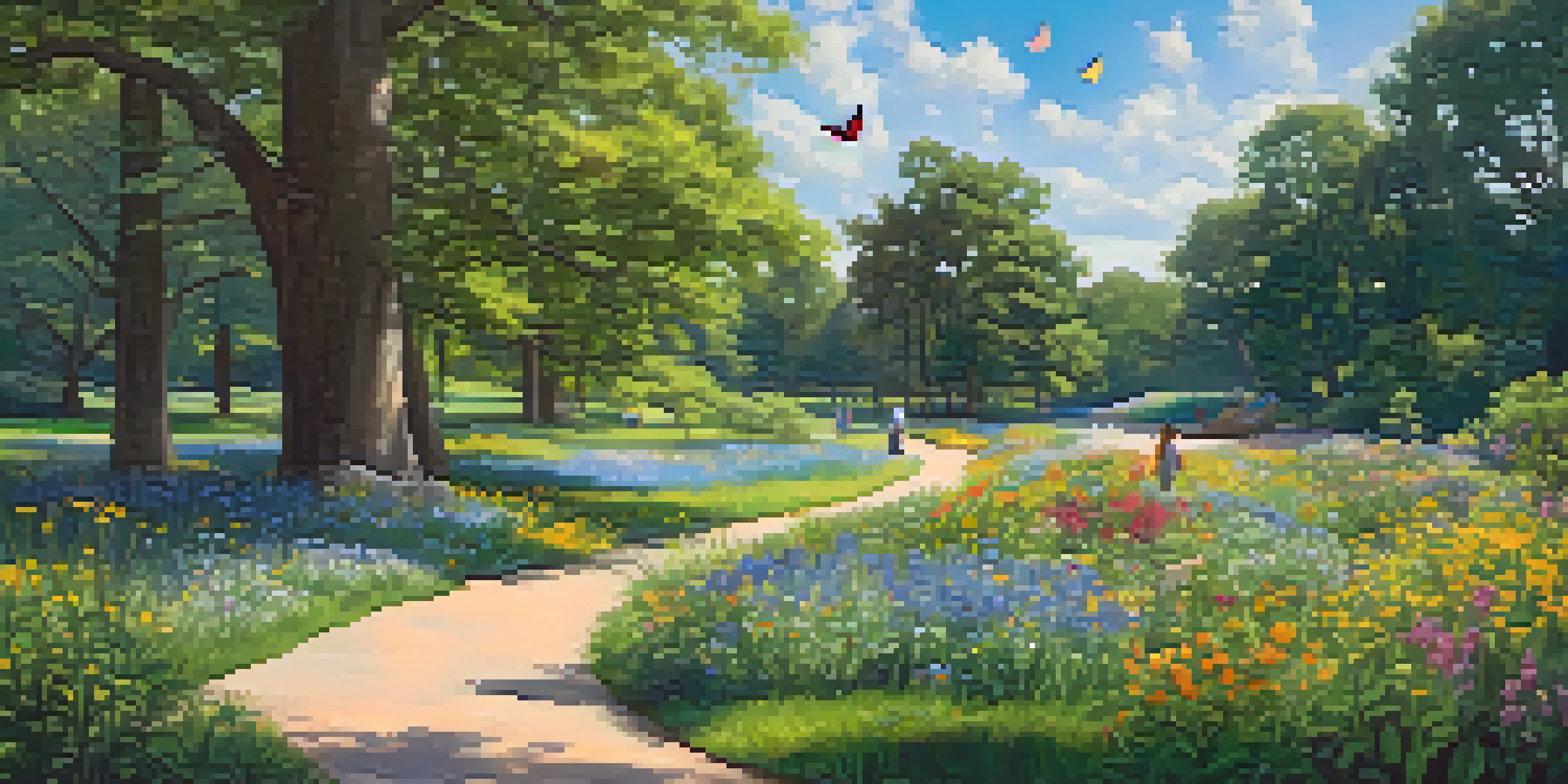A beautiful park in Raleigh filled with native wildflowers and trees, with a family having a picnic under the sun.